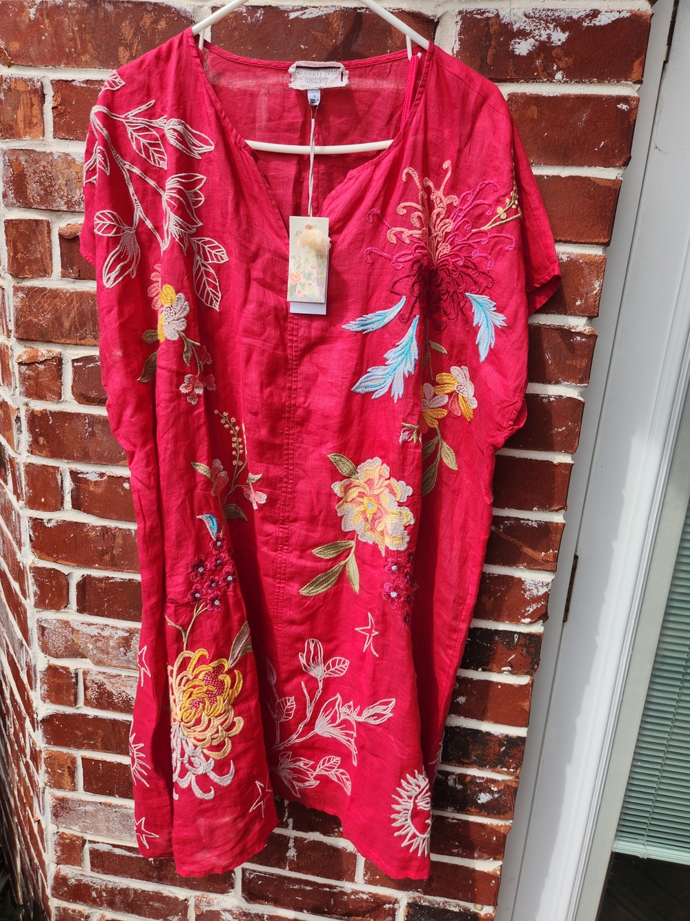Johnny Was Fuchsia Embroidered Floral Midi Dress